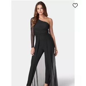 Bebe one shoulder mesh catsuit - like new